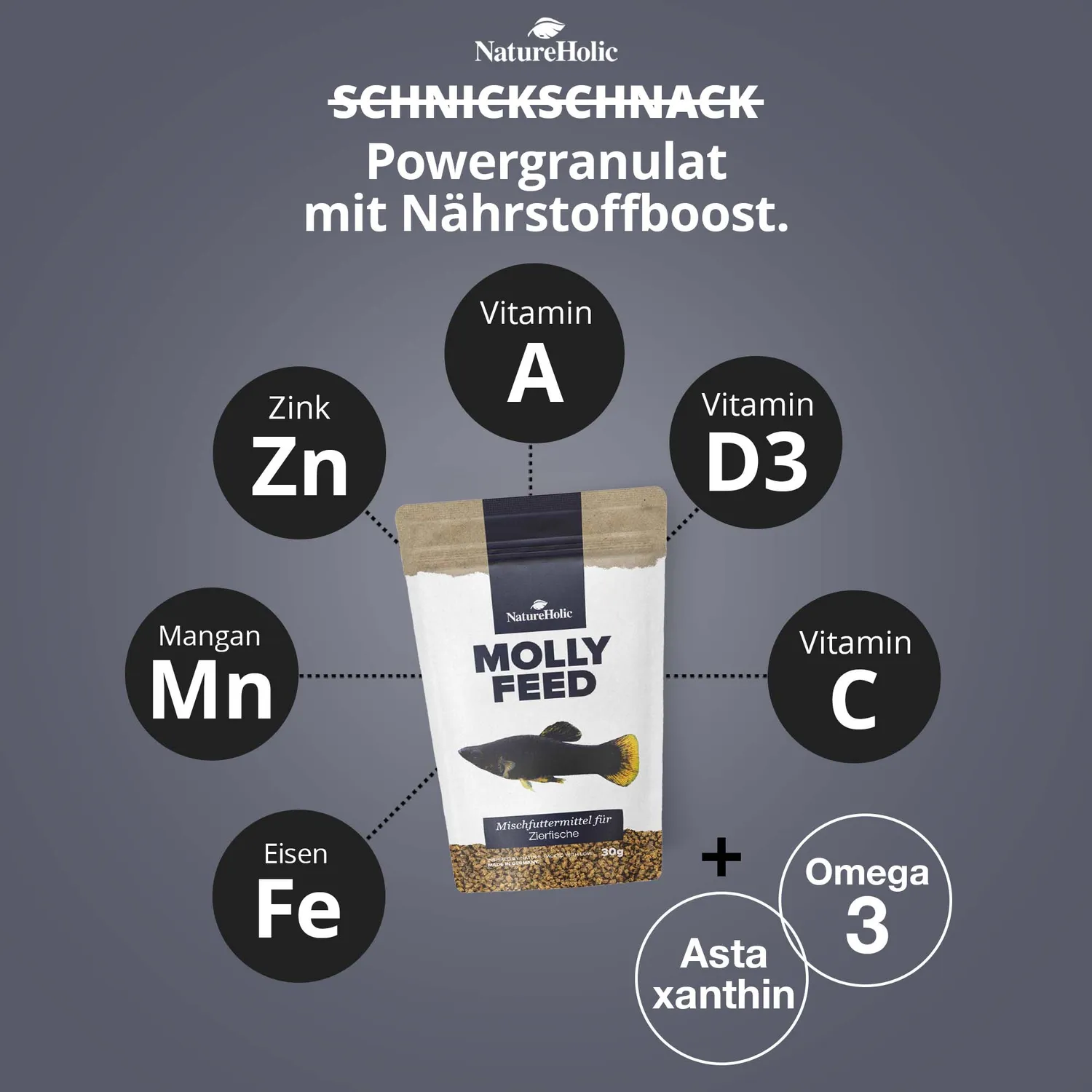 NatureHolic MollyFeed Molly Fischfutter 30g pflanzlich