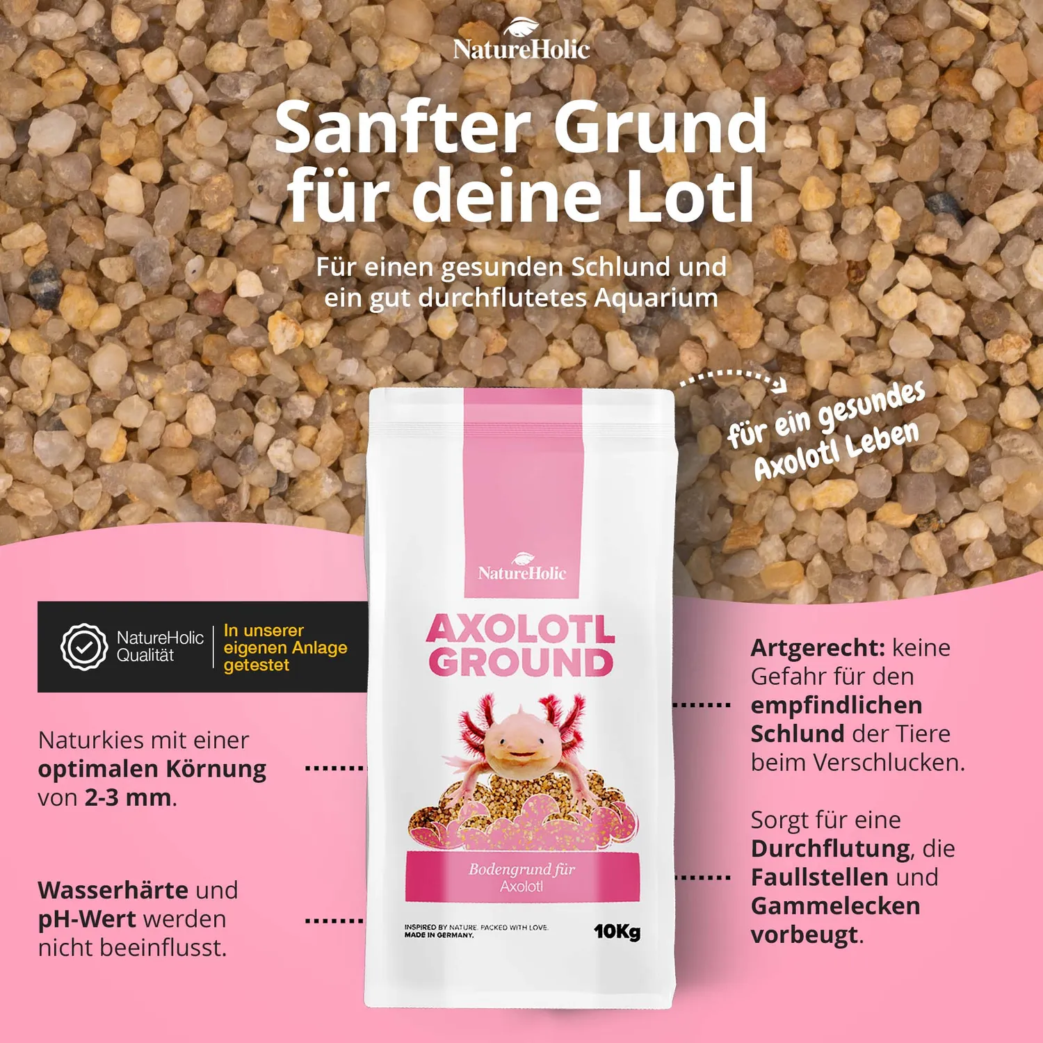 NatureHolic Axolotl Ground Bodengrund 10kg 2-3mm