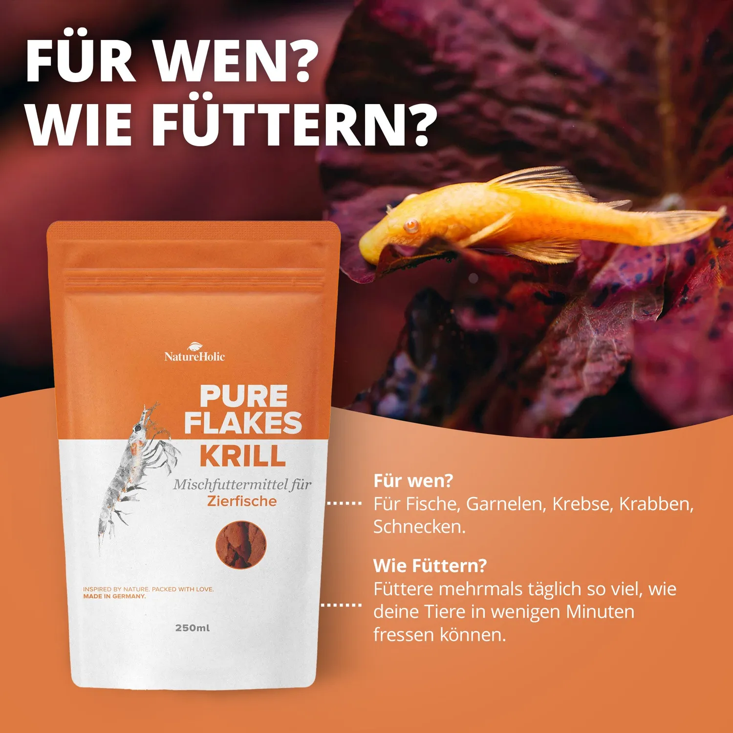 NatureHolic Pure Flakes Krill Flockenfutter 250ml Astaxanthin