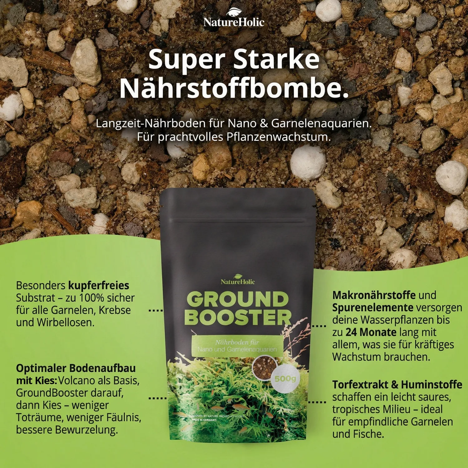 NatureHolic GroundBooster Nährboden Aquarium Bentonit+Nährstoffe