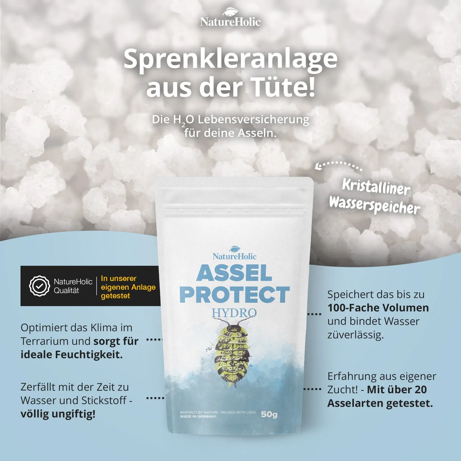 NatureHolic Assel HydroProtect Wasserspeicher 50 g Terrarium
