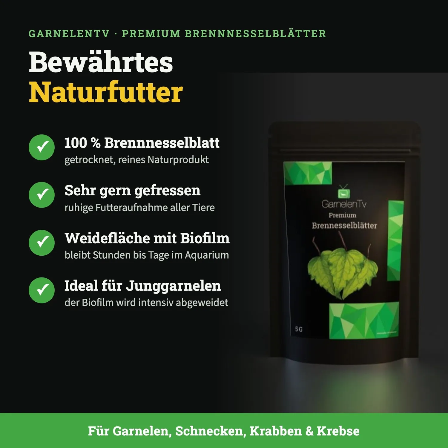 GarnelenTv Brennnesselblätter Garnelenfutter 5g Natur