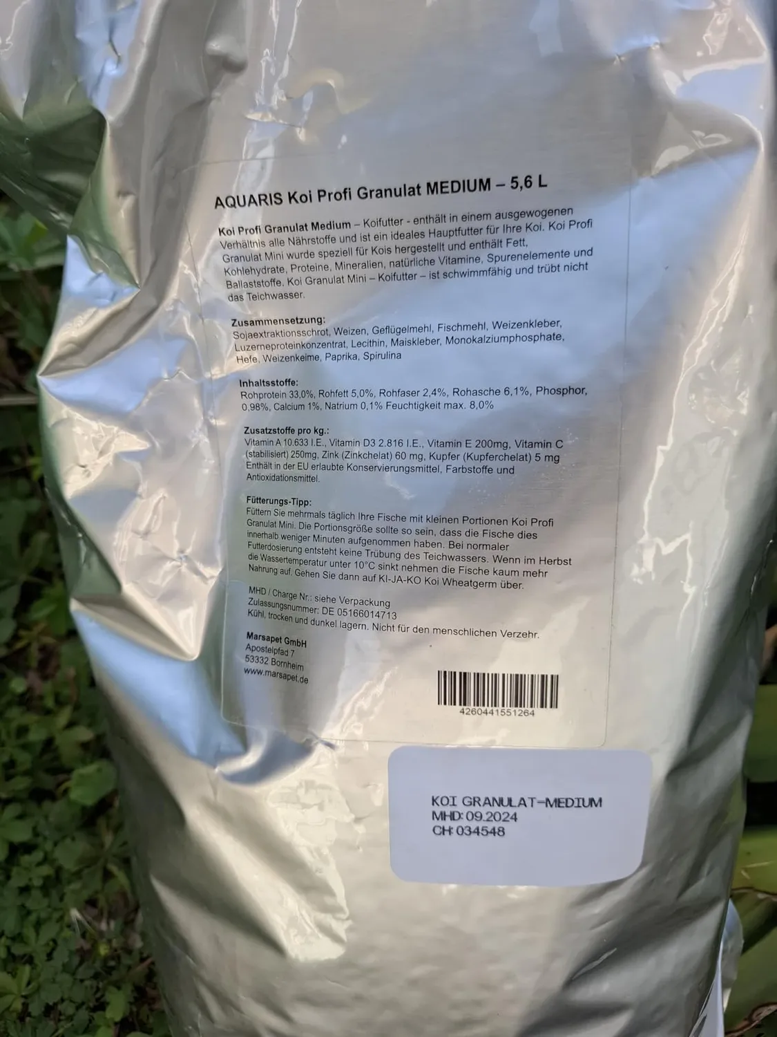 AQUARIS Koi Profigranulat Koifutter 1960 g Spirulina