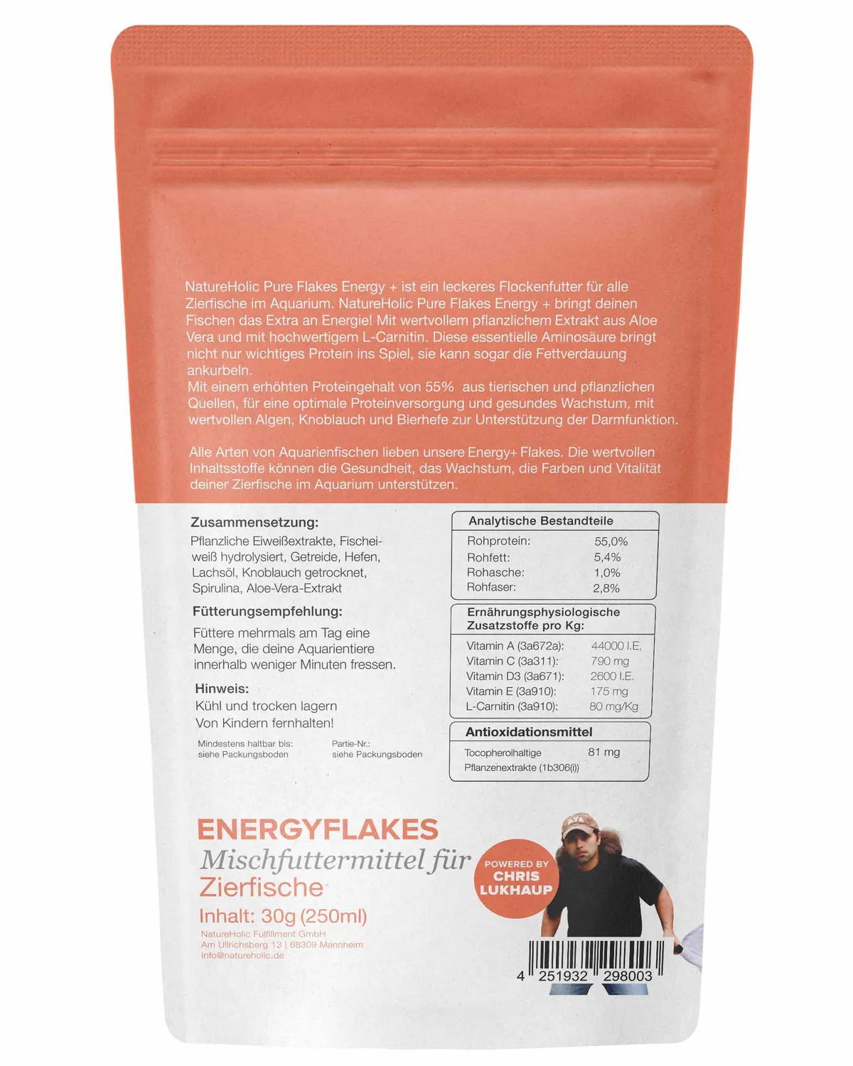 NatureHolic Pure Flakes Energy+ Flockenfutter Aloe Vera L-Carnitin