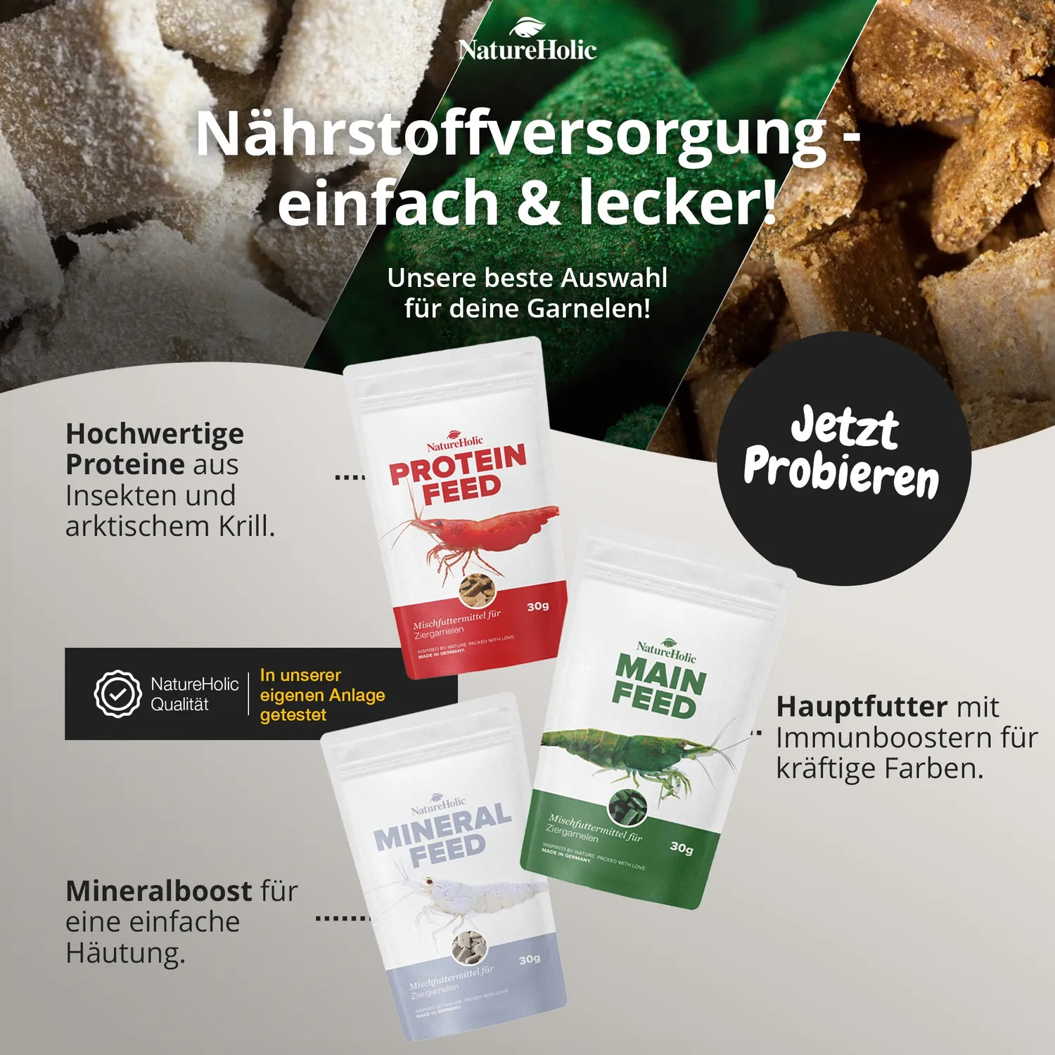 NatureHolic Futter Paket Garnelenfutter 3er-Set kaltgepresst stark