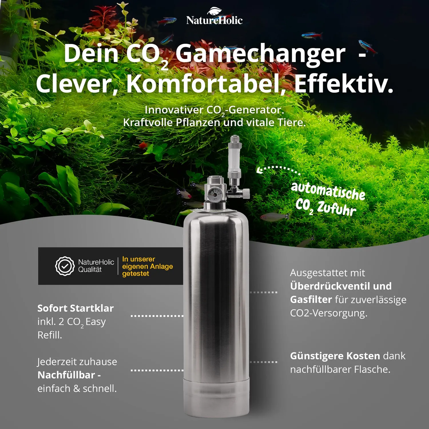 NatureHolic CO2 Generator Edelstahl-Anlage 2 Liter