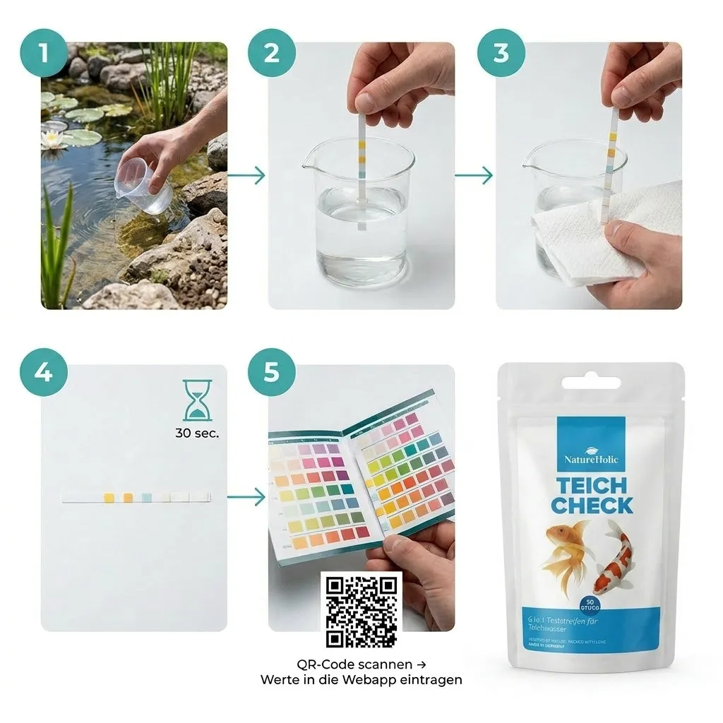 NatureHolic Teich Check 6-in-1 Wassertest Teststreifen Gartenteich