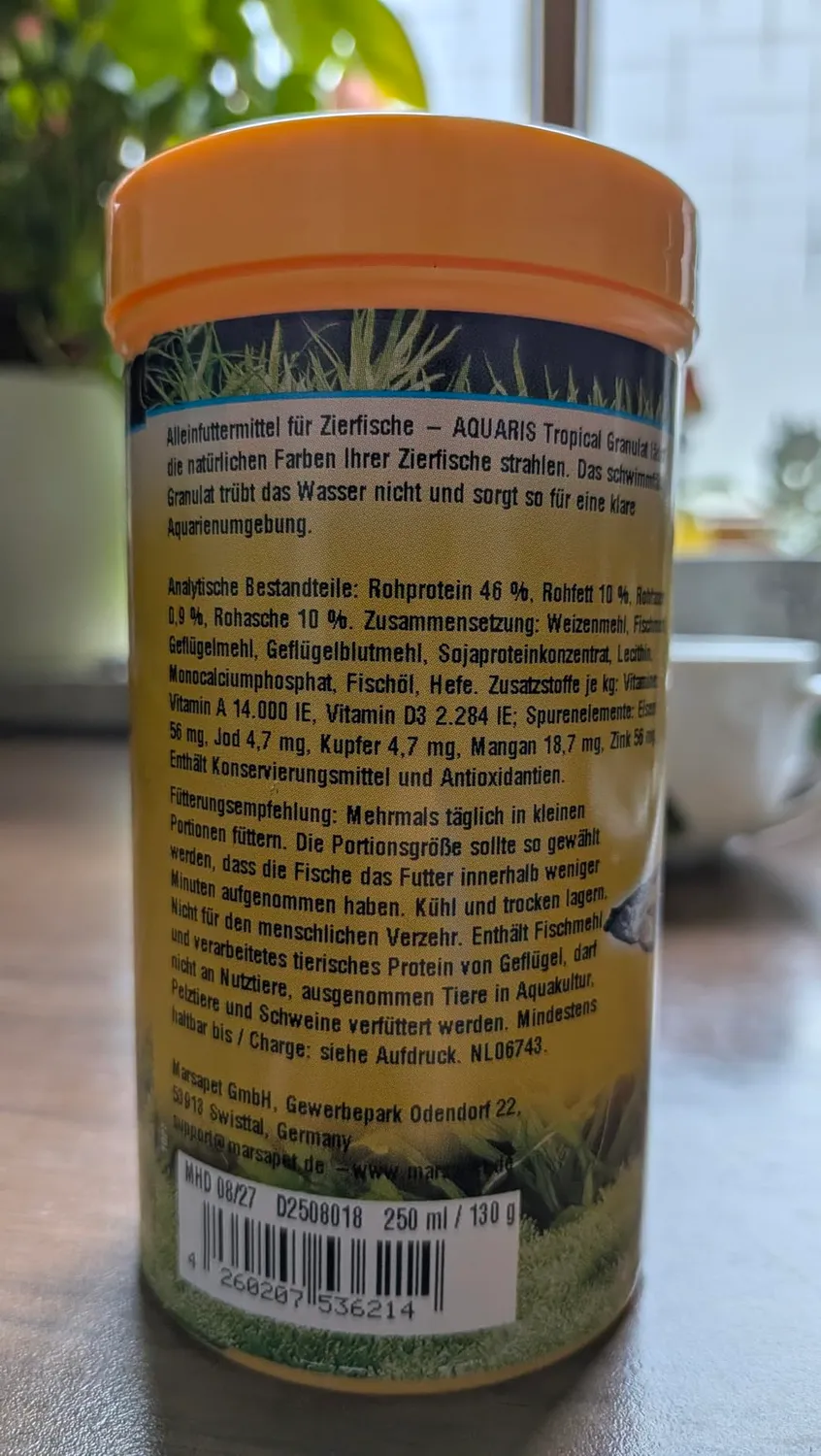 AQUARIS Tropical Granulat Zierfischfutter 125 g Farbe
