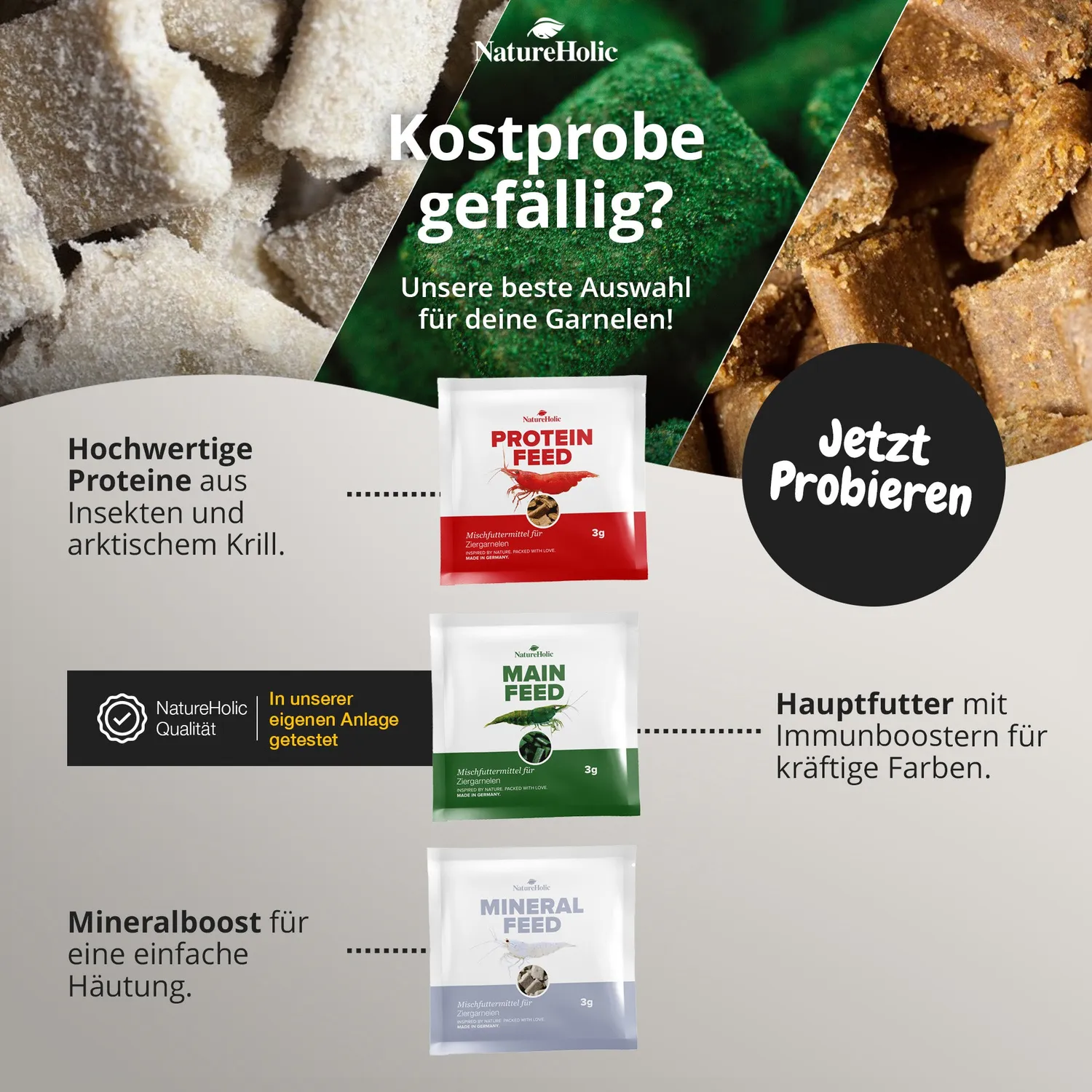 NatureHolic 3 in 1 Shrimp Mix Garnelenfutter Probierset Pads