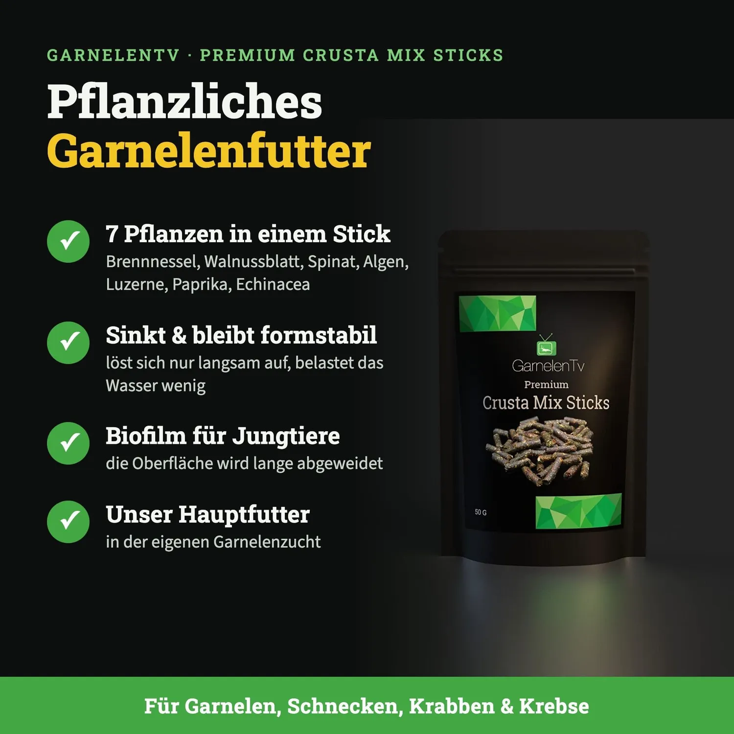 GarnelenTv Crusta Mix Sticks Garnelenfutter 50g Pflanzlich