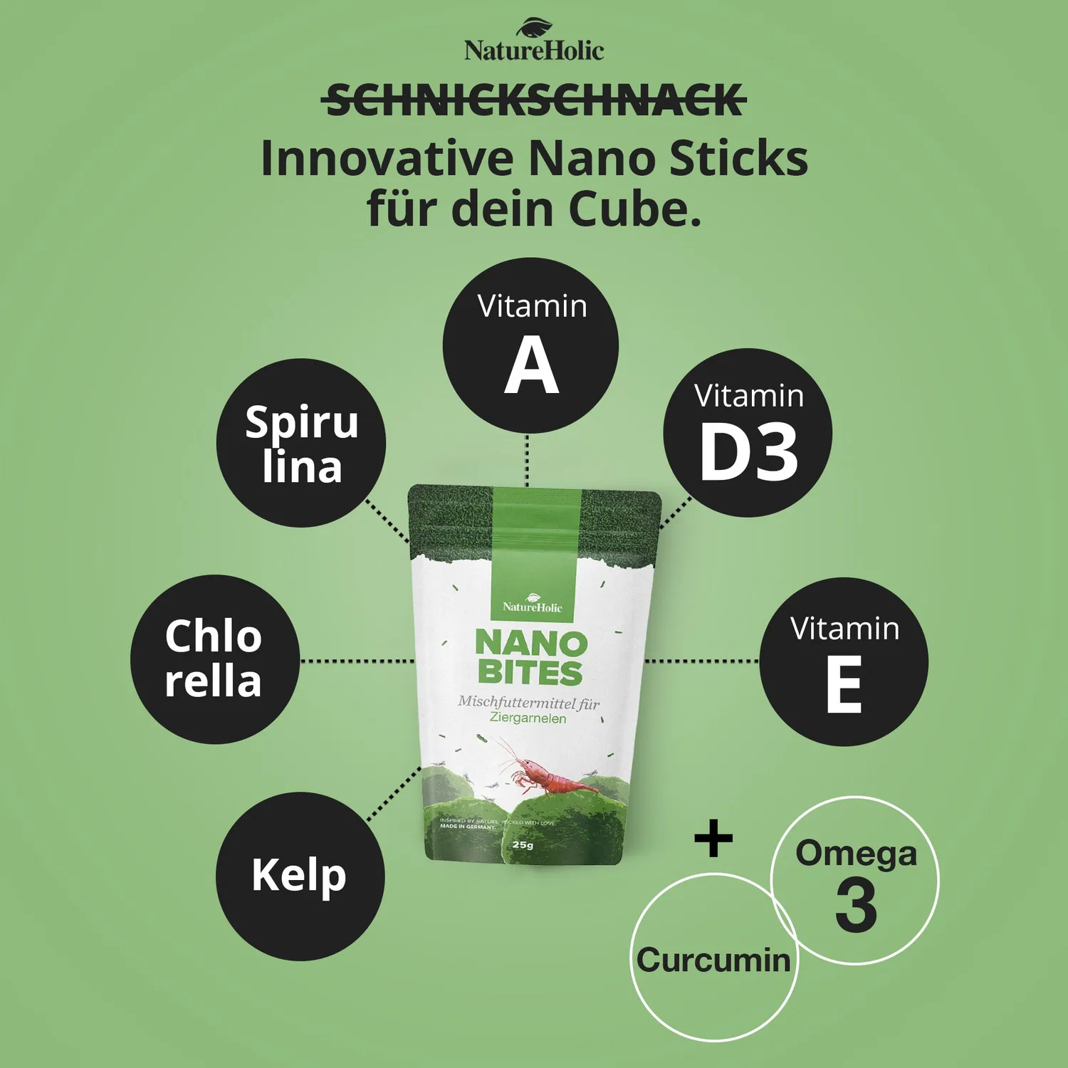 NatureHolic Nano Bites Garnelenfutter 25g sinkende Mikrosticks
