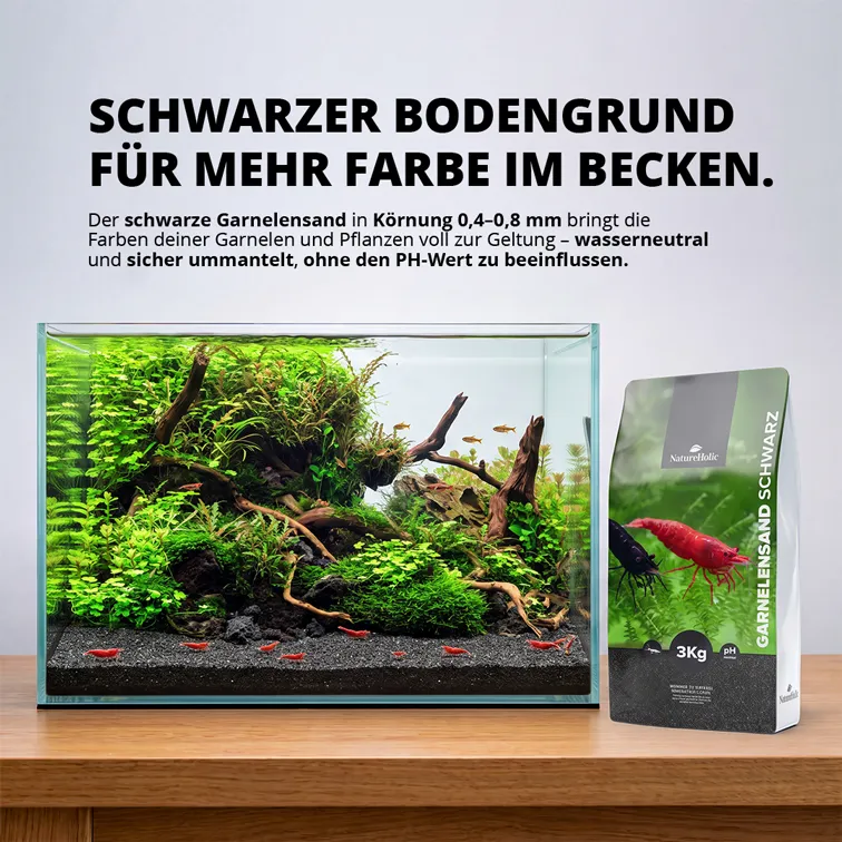 NatureHolic Garnelensand Schwarz Aquariensand 3 kg 0,4-0,8 mm