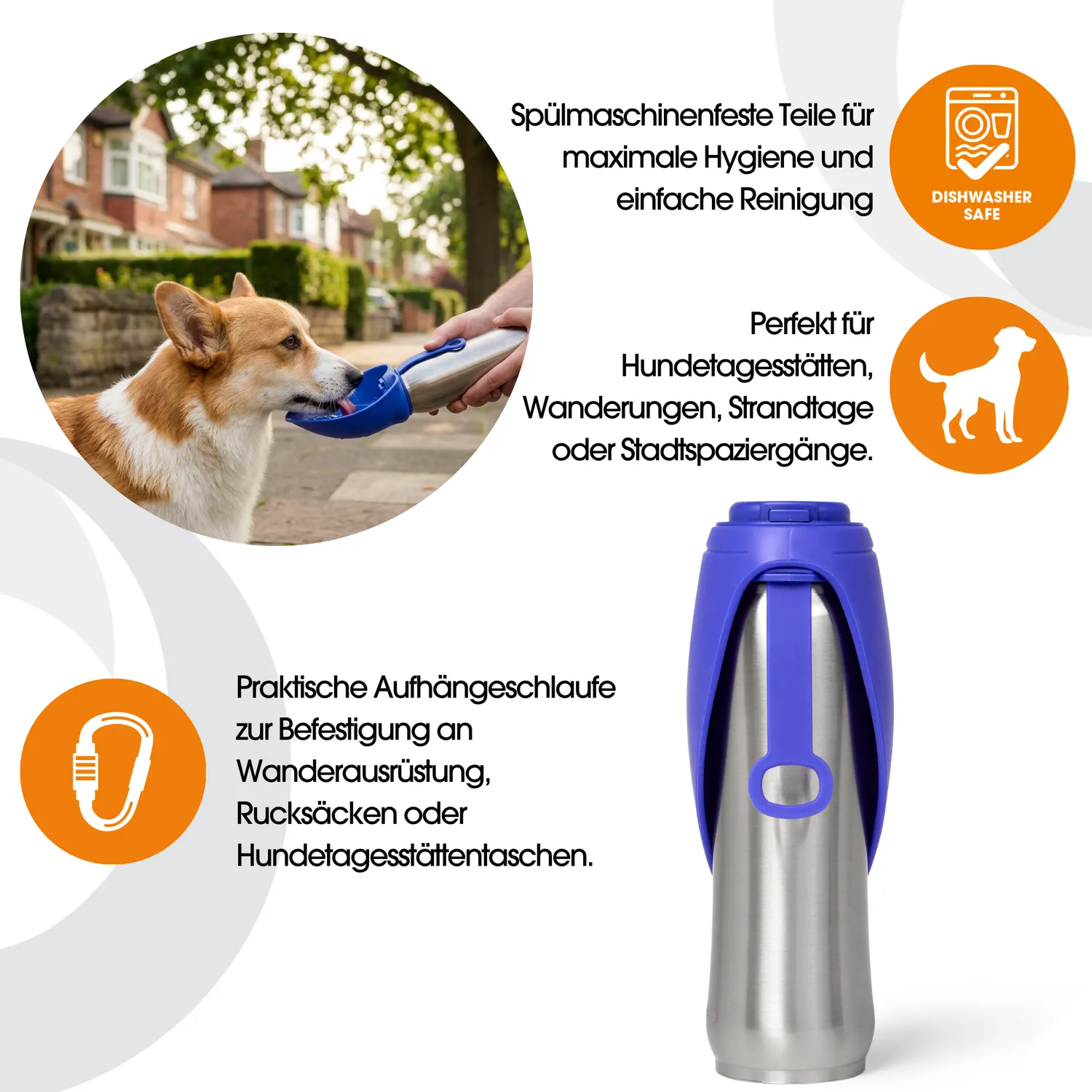 Closer Pets Dog Mate Wasserflasche Edelstahl 800 ml isoliert