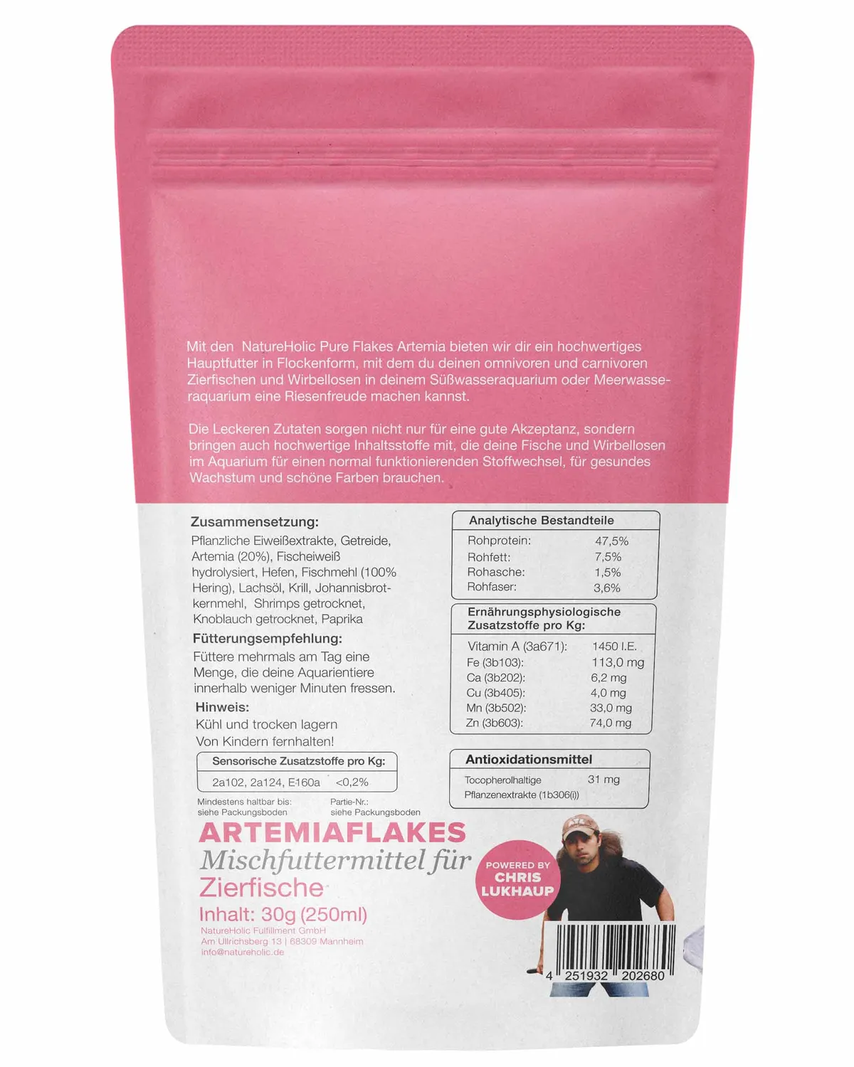 NatureHolic Pure Flakes Artemia Fischfutter 250ml proteinreich