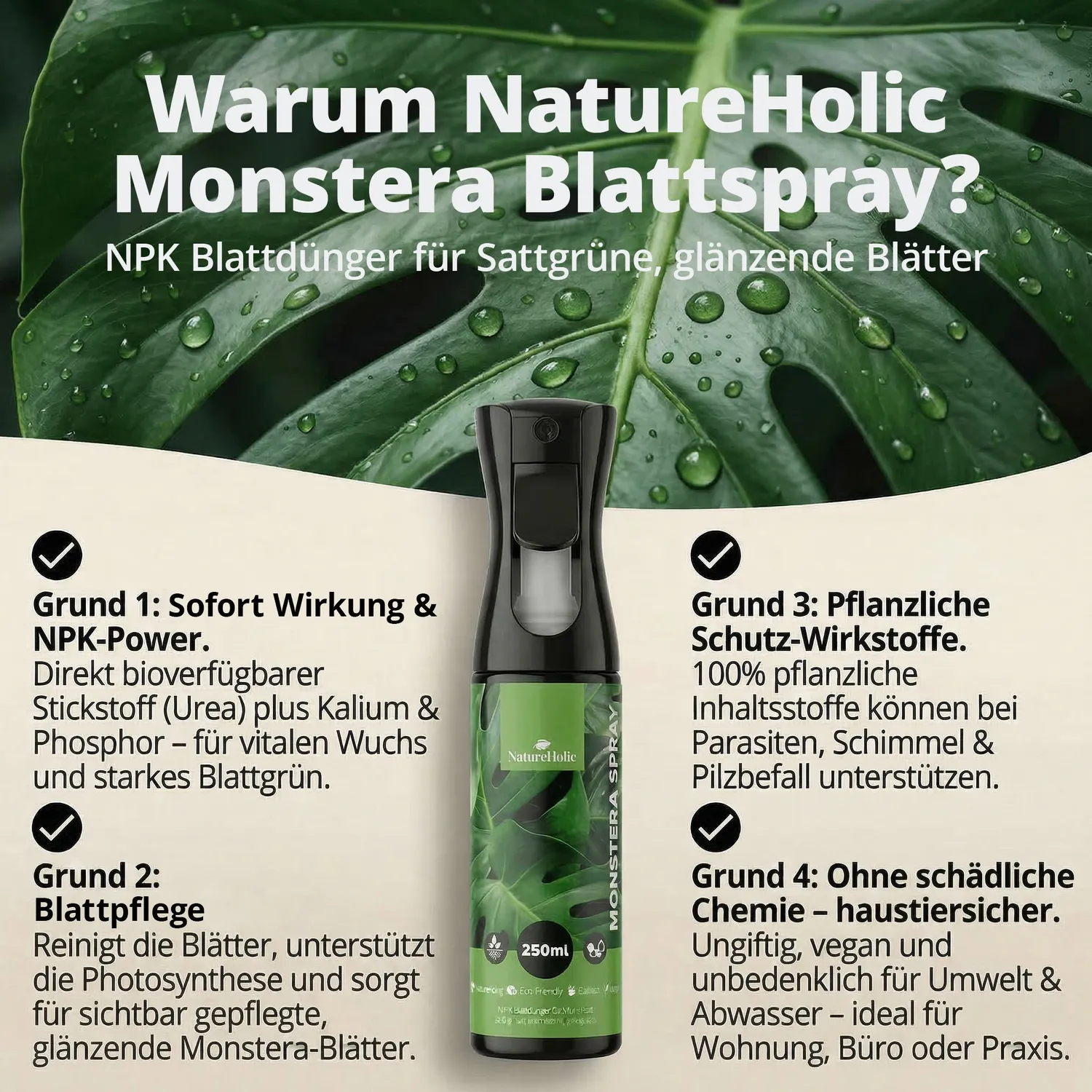 NatureHolic Monstera Spray Blattspray Dünger NPK Fensterblatt