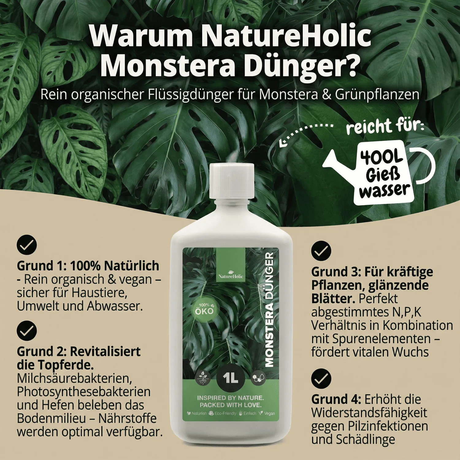 NatureHolic Monstera Flüssigdünger 1000ml Zimmerpflanzendünger vegan