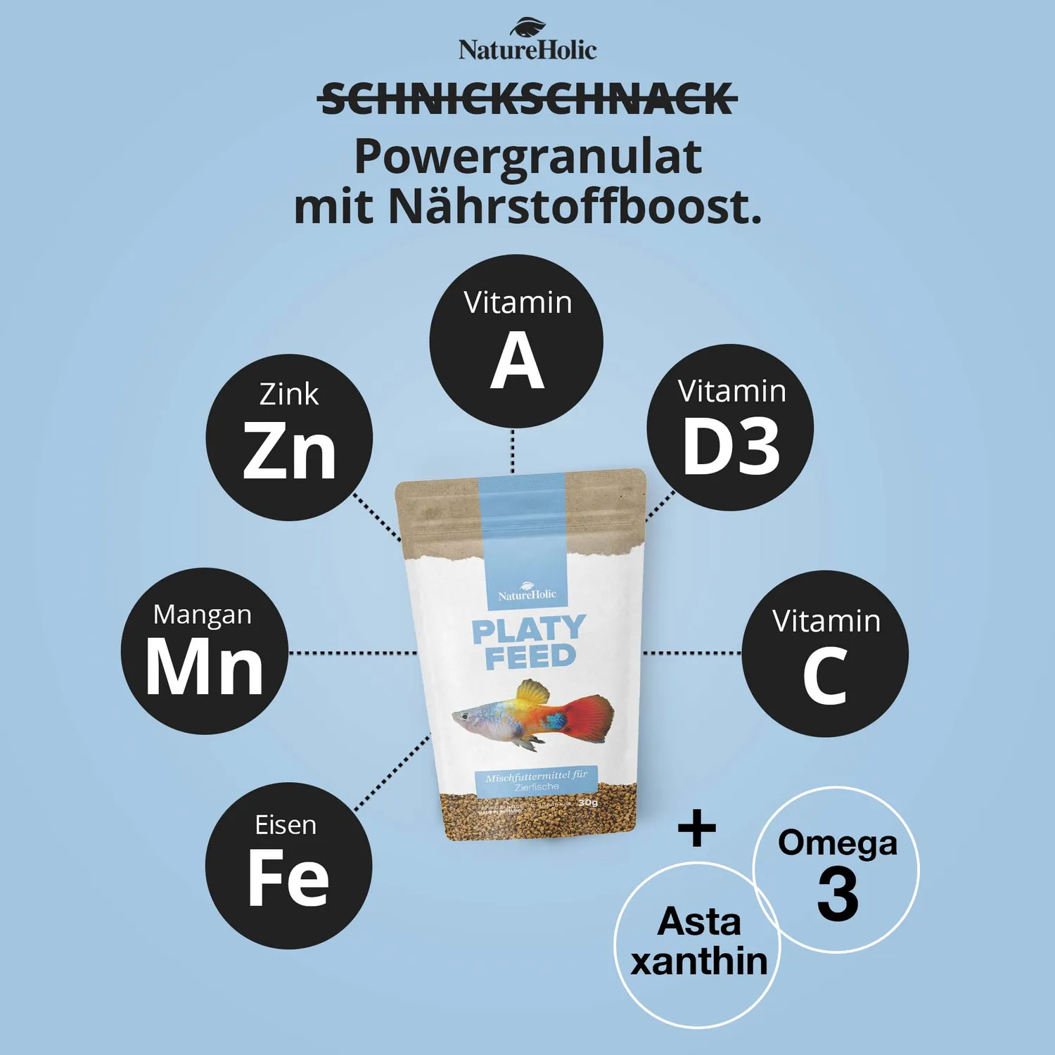 NatureHolic PlatyFeed Fischfutter 30 g Granulat ColorBooster