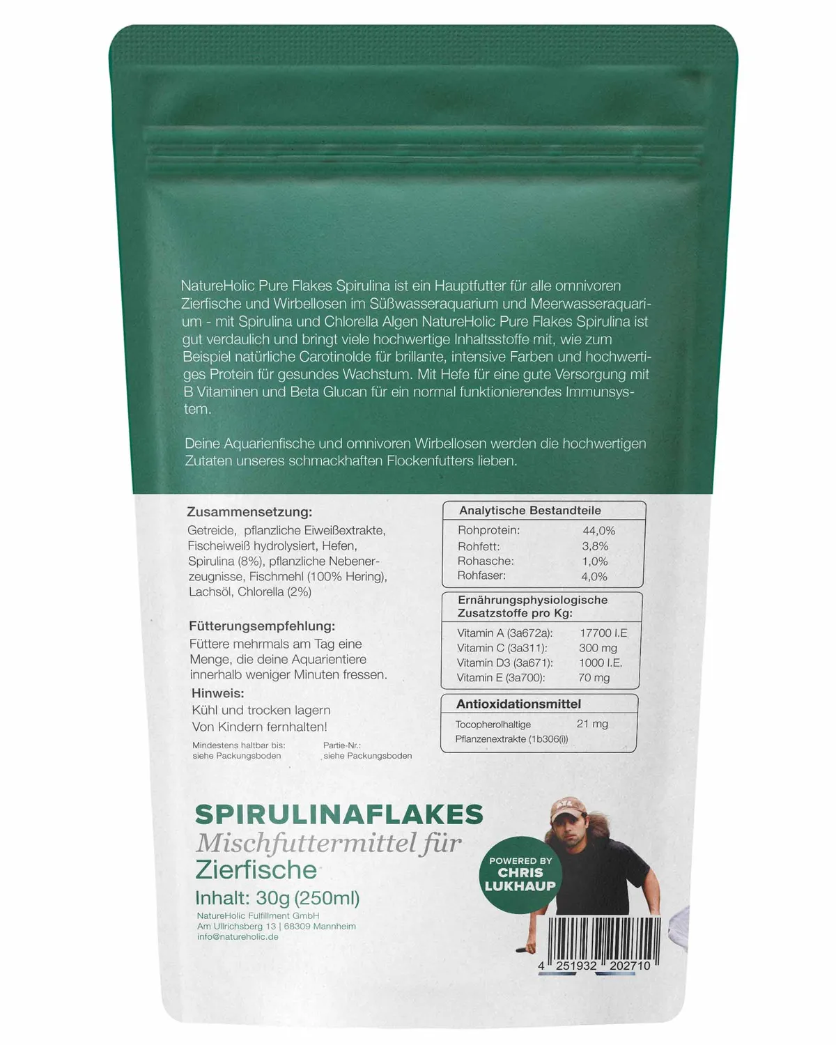 NatureHolic Pure Flakes Fischfutter 250ml Spirulina
